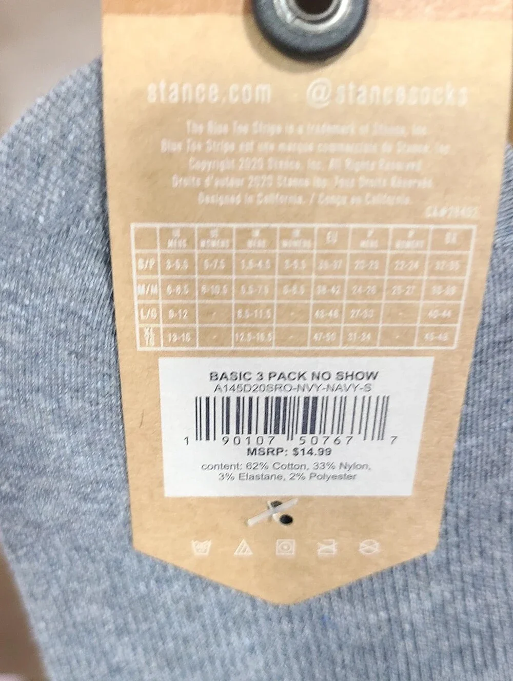 Stance Casual Men's No-Show Socks, 3 Pack White, Navy & Gray Small Size